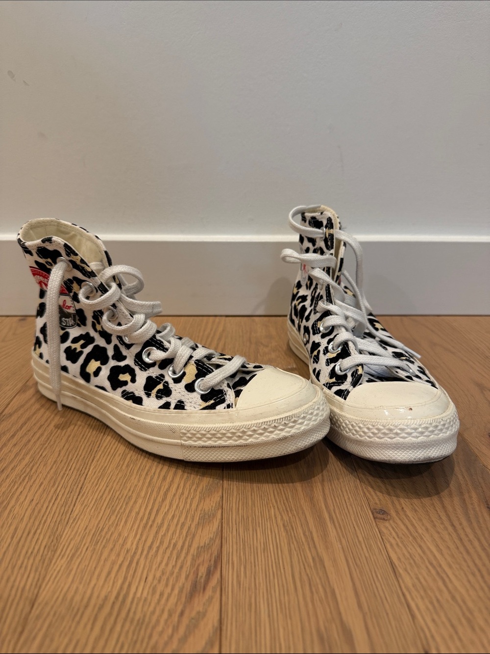 Converse High Top Sneakers - White with Black Leopard Print